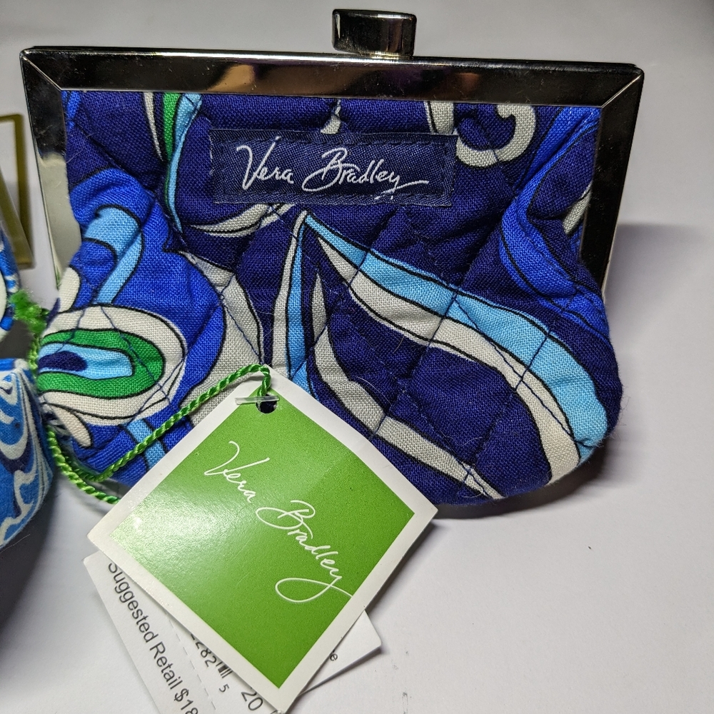 Vera Bradley 💠Blue Lagoon Hard Case Eyeglass +kiss lock coin wallet - Picture 3 of 7
